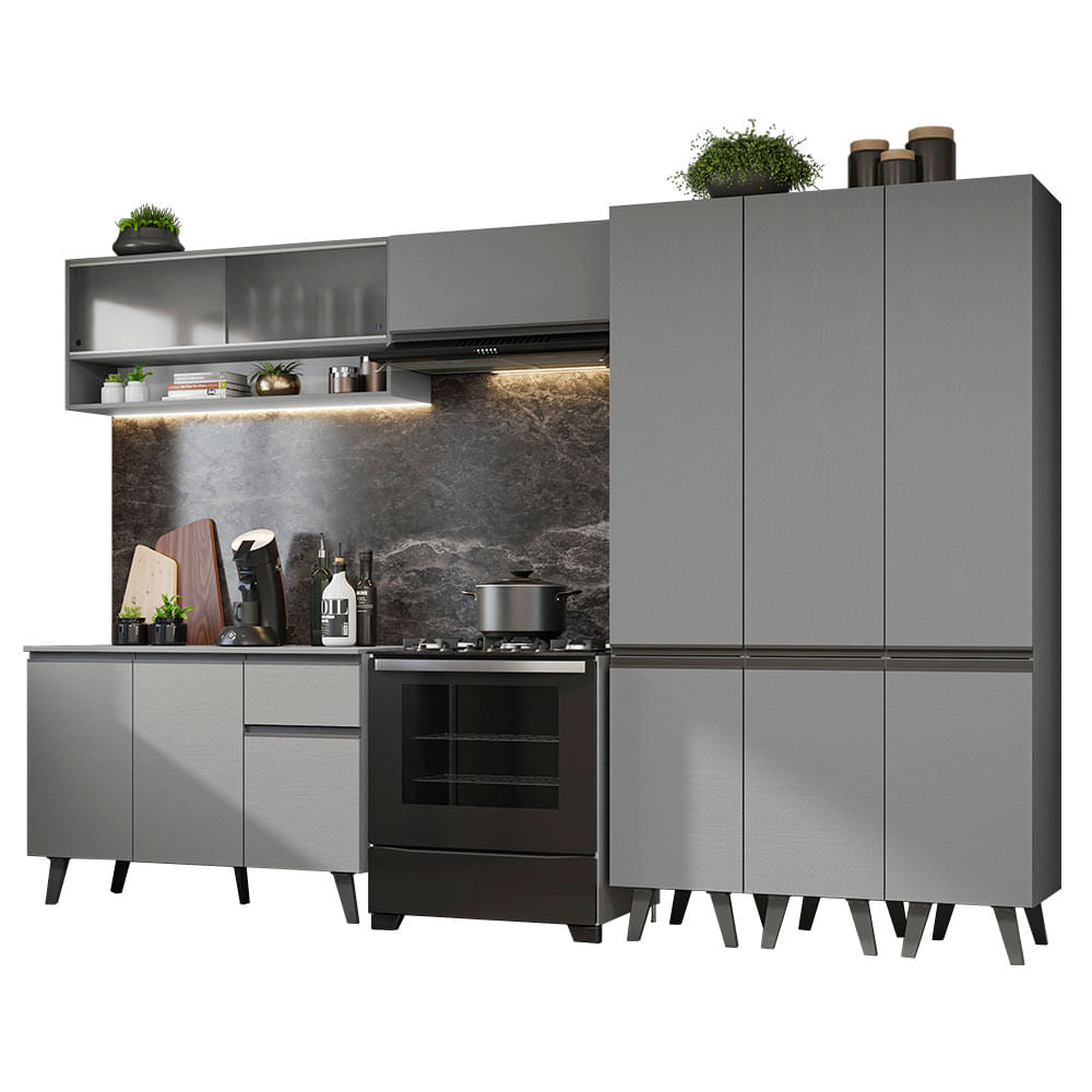 Armário de Cozinha Completa 320cm Cinza Nice Madesa 03 - Cinza