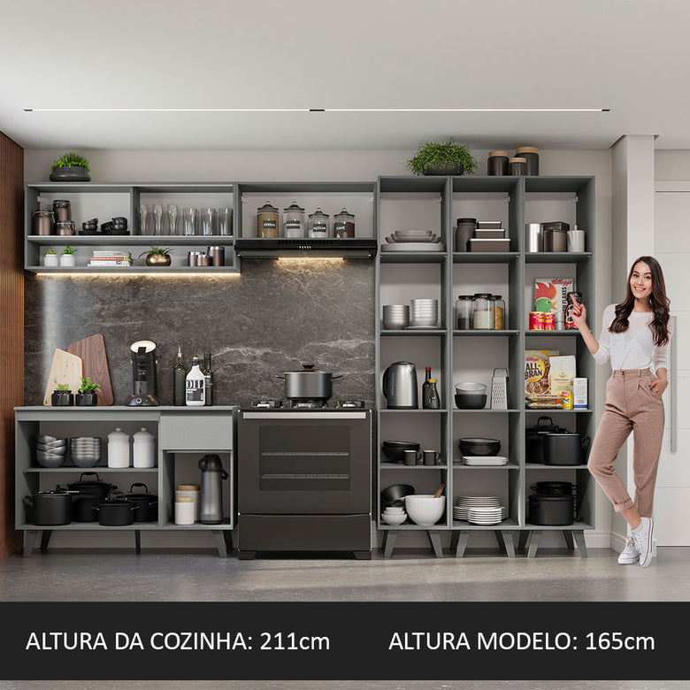 Armário de Cozinha Completa 320cm Cinza Nice Madesa 03