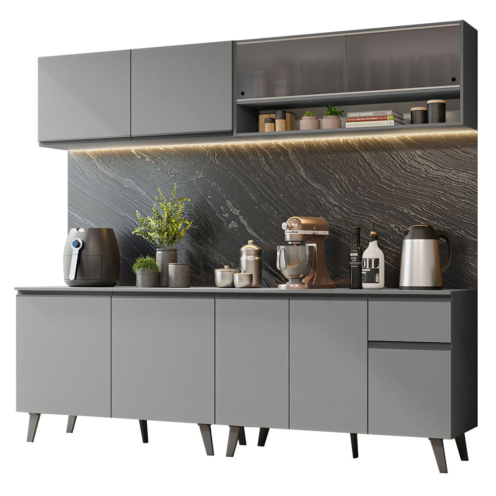 Armário de Cozinha Completa 240cm Cinza Nice Madesa 02 - Cinza