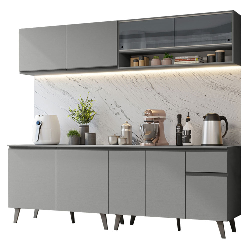 Armário de Cozinha Completa 240cm Cinza Nice Madesa 03 - Cinza