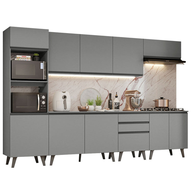 Armário de Cozinha Completa 320cm Cinza Nice Madesa 06