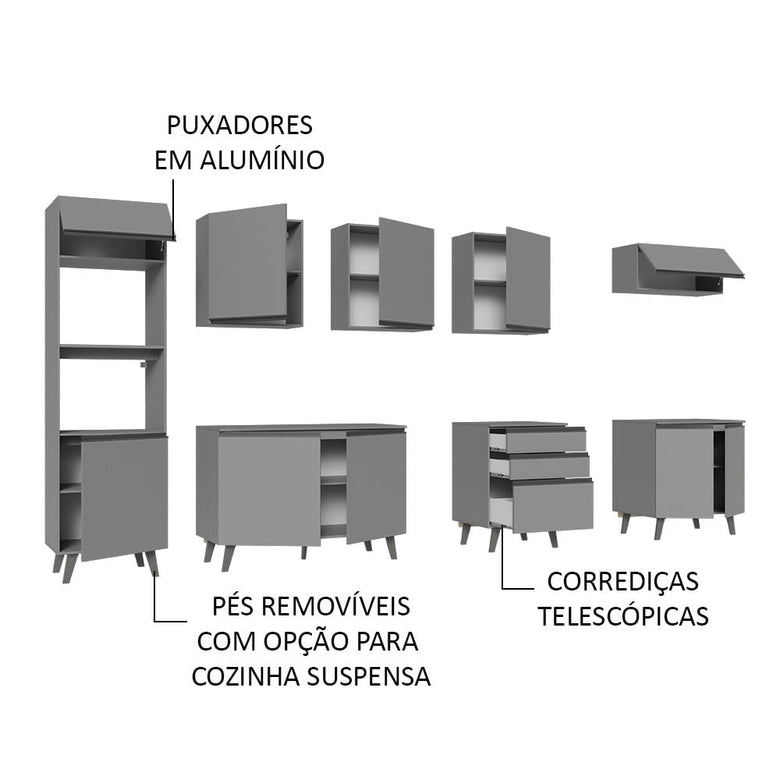 Armário de Cozinha Completa 320cm Cinza Nice Madesa 06