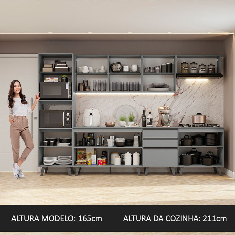 Armário de Cozinha Completa 320cm Cinza Nice Madesa 06