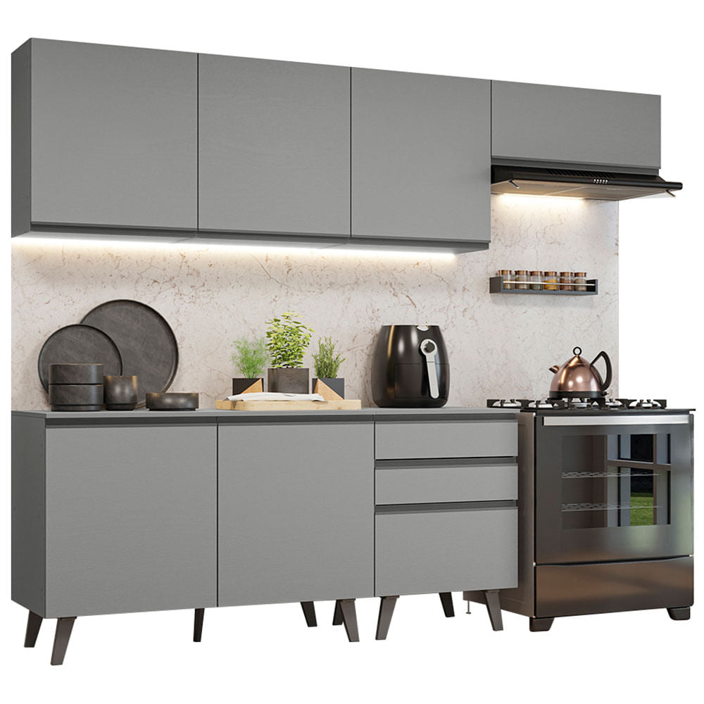 Armário de Cozinha Completa 260cm Cinza Nice Madesa 12 - Cinza