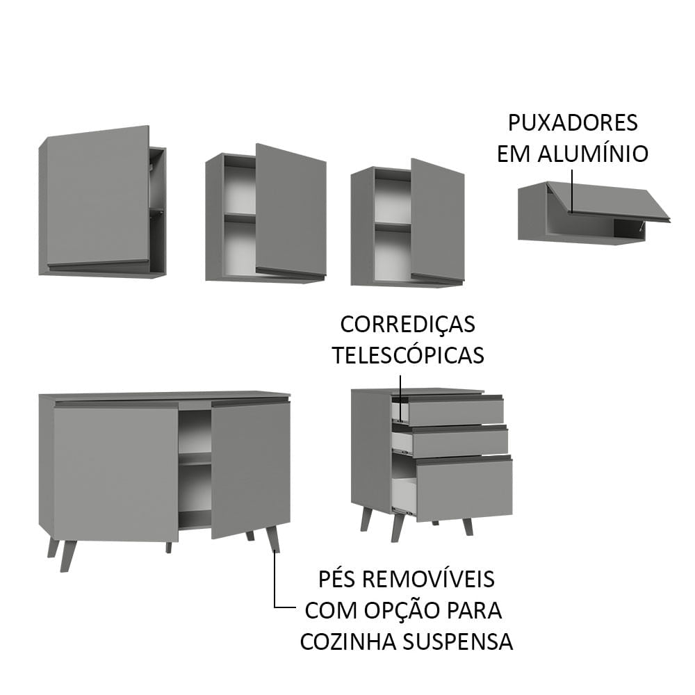 Armário de Cozinha Completa 260cm Cinza Nice Madesa 12
