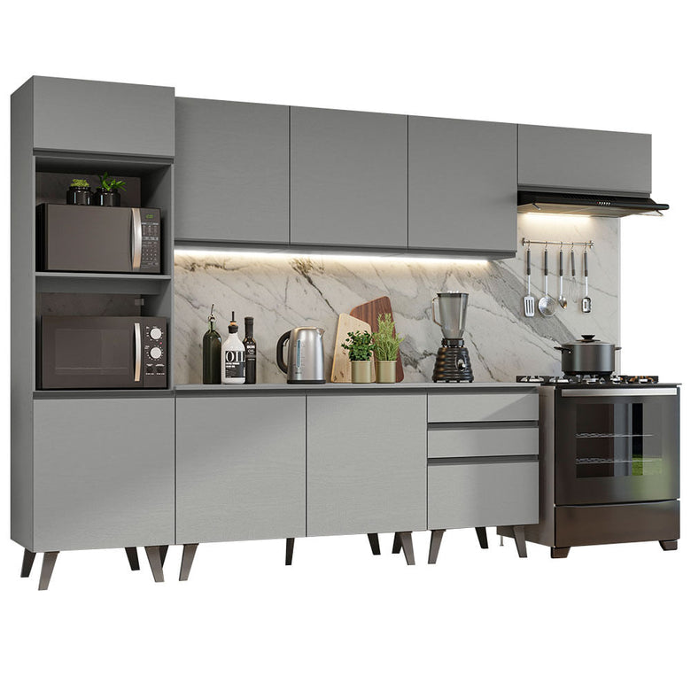 Armário de Cozinha Completa 320cm Cinza Nice Madesa 08