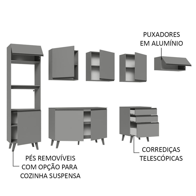 Armário de Cozinha Completa 320cm Cinza Nice Madesa 08