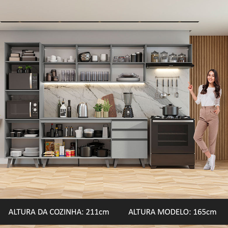 Armário de Cozinha Completa 320cm Cinza Nice Madesa 08