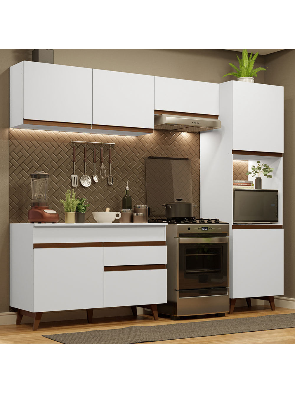 Armário de Cozinha Completa 250cm Branco Reims Madesa 06 - Branco