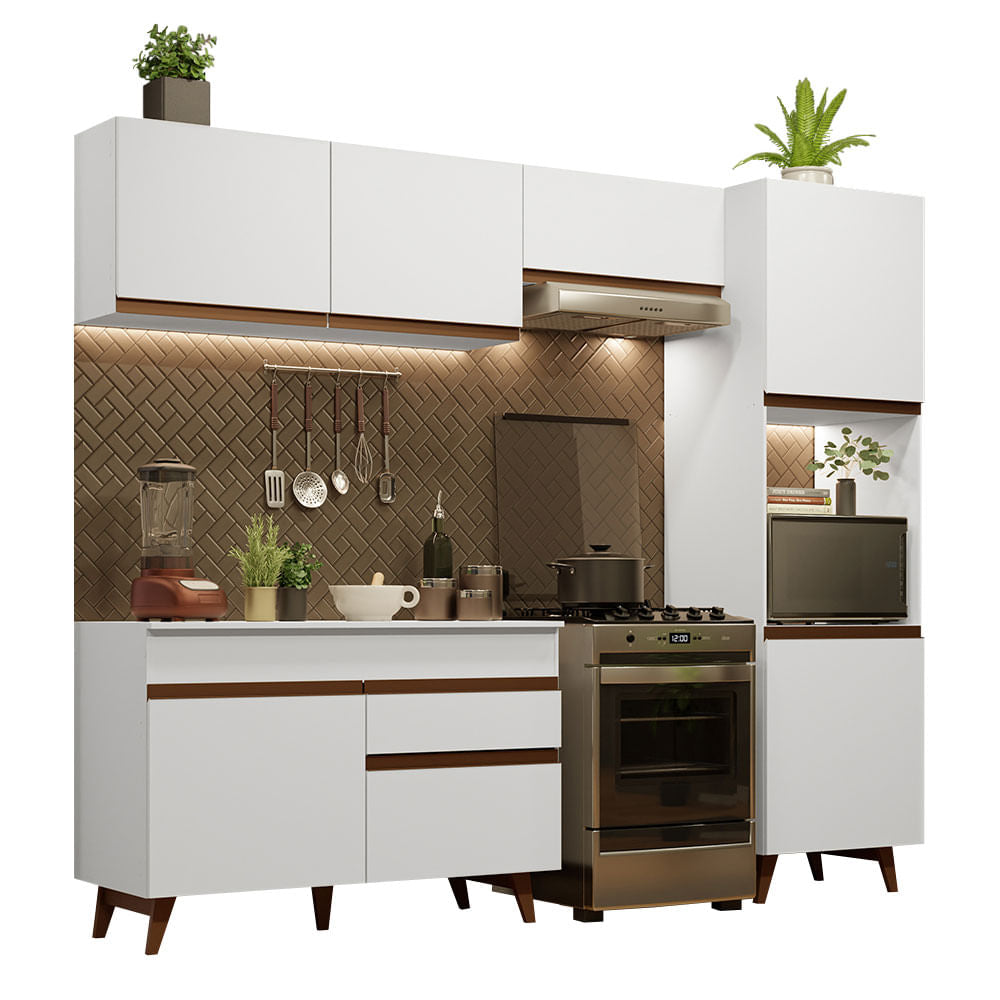 Armário de Cozinha Completa 250cm Branco Reims Madesa 06 - Branco