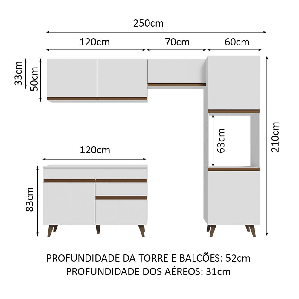 Armário de Cozinha Completa 250cm Branco Reims Madesa 06