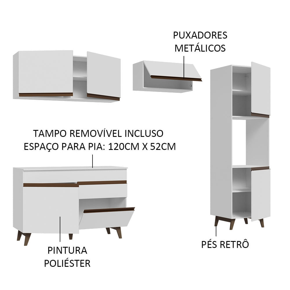 Armário de Cozinha Completa 250cm Branco Reims Madesa 06