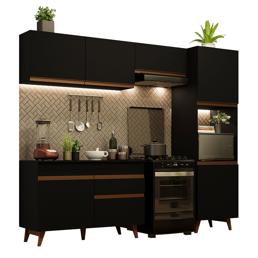 Armário de Cozinha Completa 250cm Preto Reims Madesa 06 - Preto