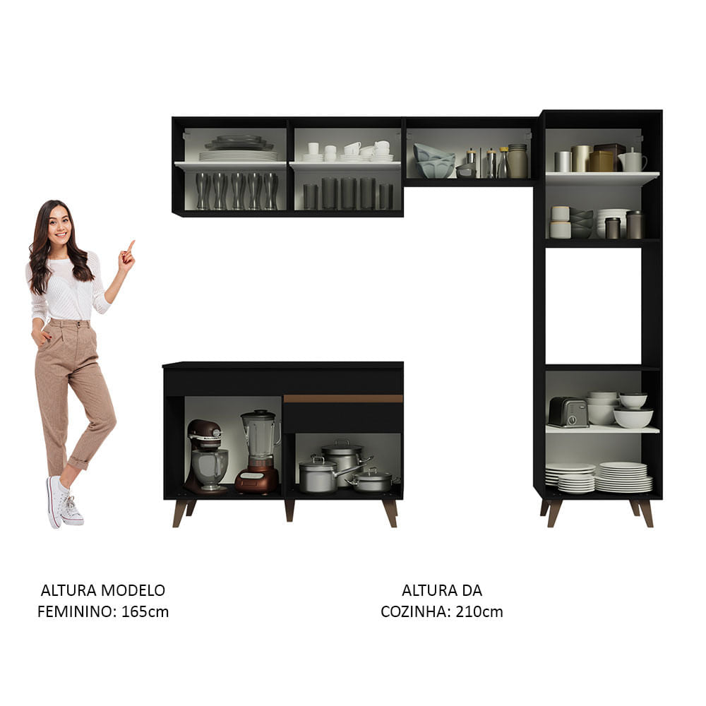 Armário de Cozinha Completa 250cm Preto Reims Madesa 06