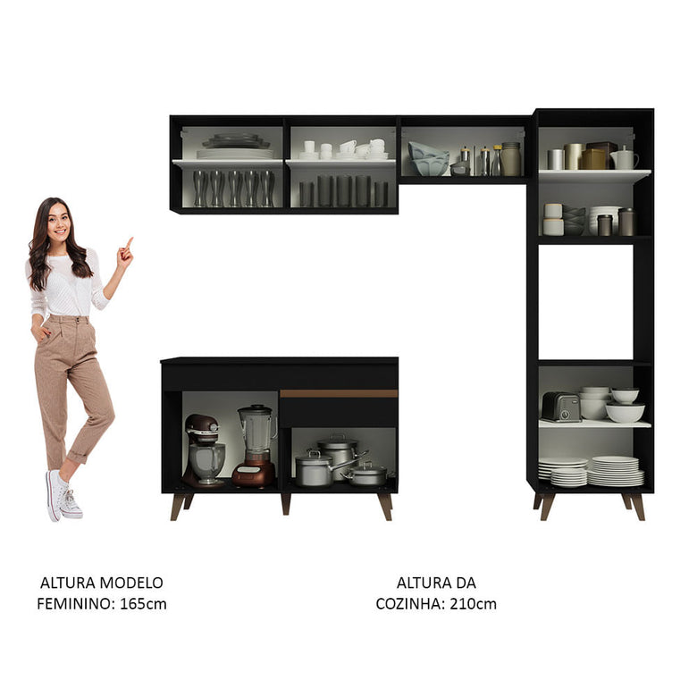 Armário de Cozinha Completa 250cm Preto Reims Madesa 06