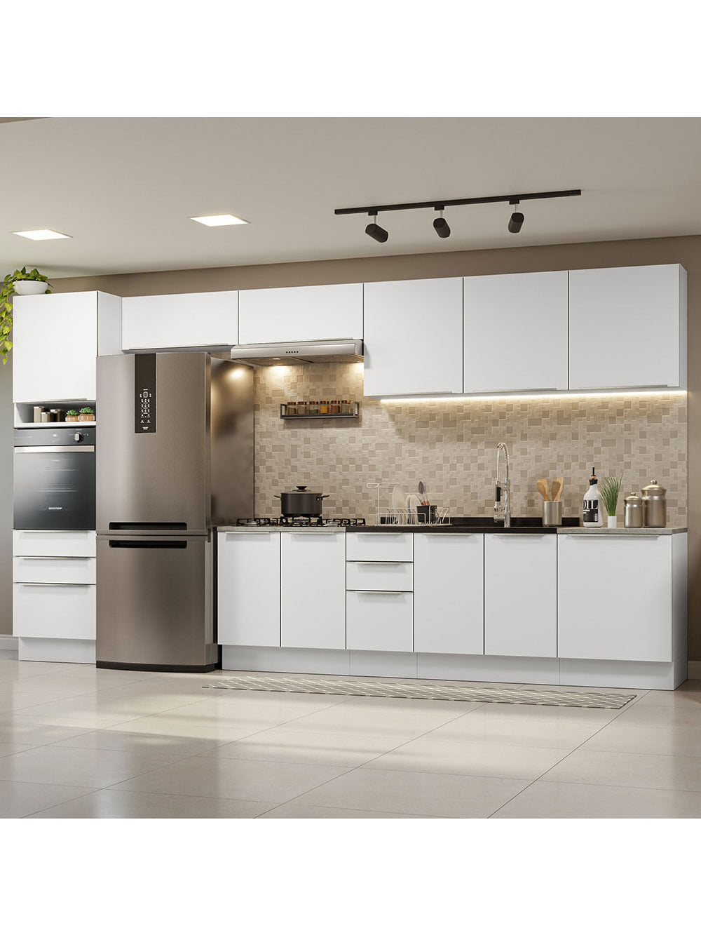 Armário de Cozinha Completa 400cm Branco Veludo Lux da Thauane Madesa - Branco/Branco Veludo