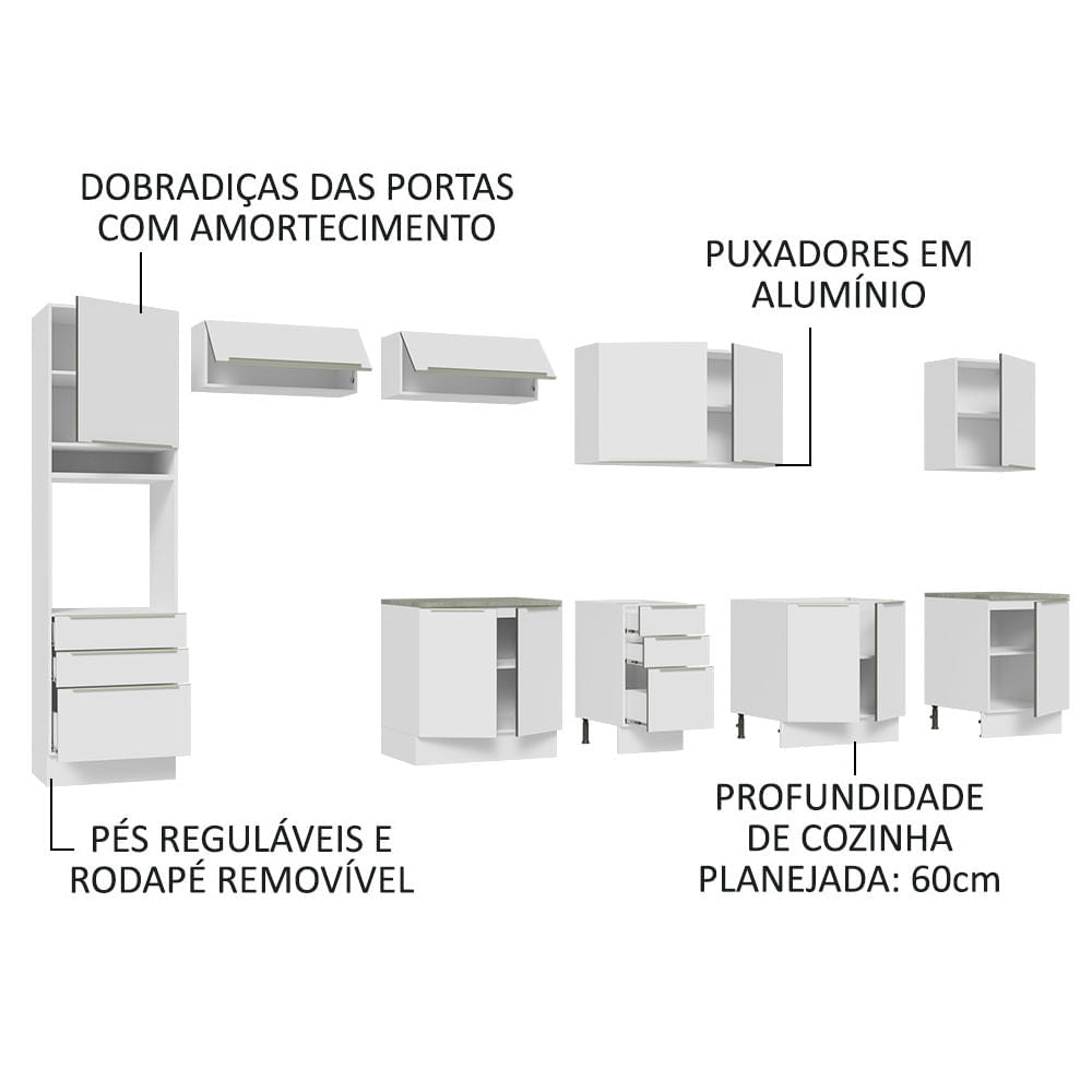 Armário de Cozinha Completa 400cm Branco Veludo Lux da Thauane Madesa
