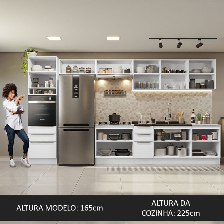 Armário de Cozinha Completa 400cm Branco Veludo Lux da Thauane Madesa