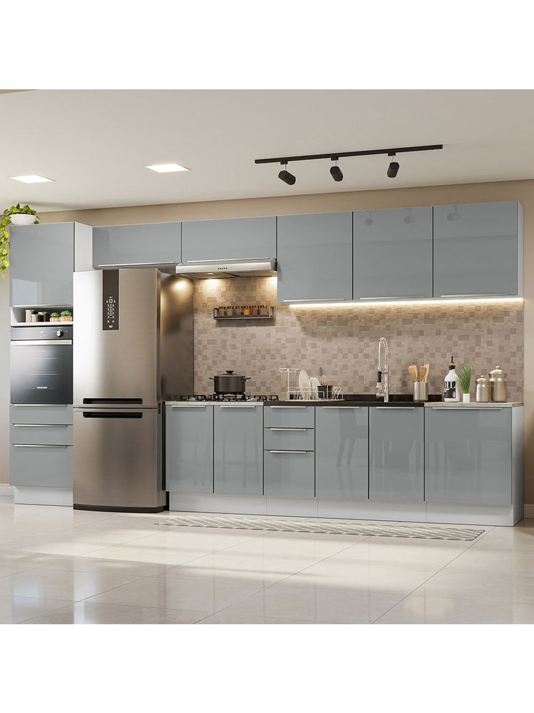 Armário de Cozinha Completa 400cm Branco/Cinza Lux da Thauane Madesa