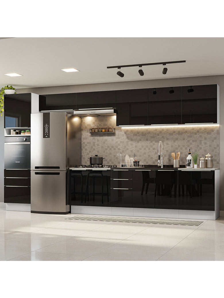 Armário de Cozinha Completa 400cm Branco/Preto Lux da Thauane Madesa