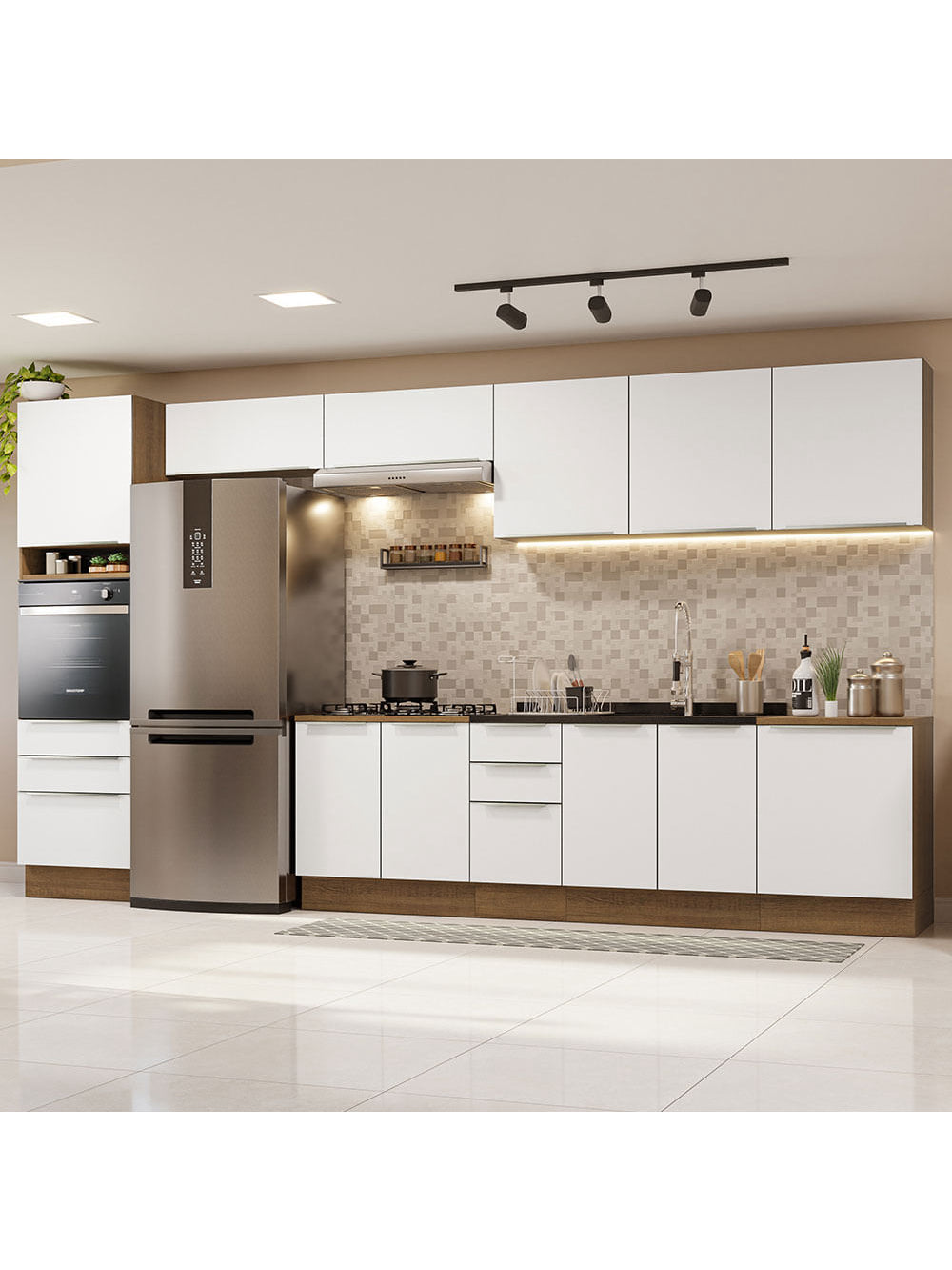 Armário de Cozinha Completa 400cm Rustic/Branco Veludo Lux da Thauane Madesa - Rustic/Branco Veludo