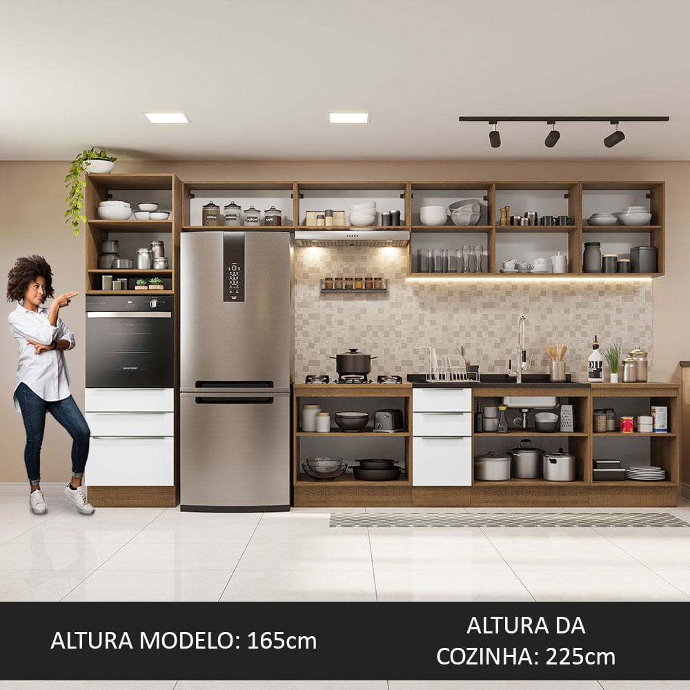 Armário de Cozinha Completa 400cm Rustic/Branco Veludo Lux da Thauane Madesa