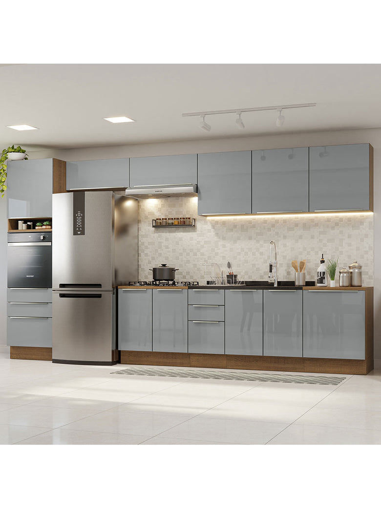 Armário de Cozinha Completa 400cm Rustic/Cinza Lux da Thauane Madesa