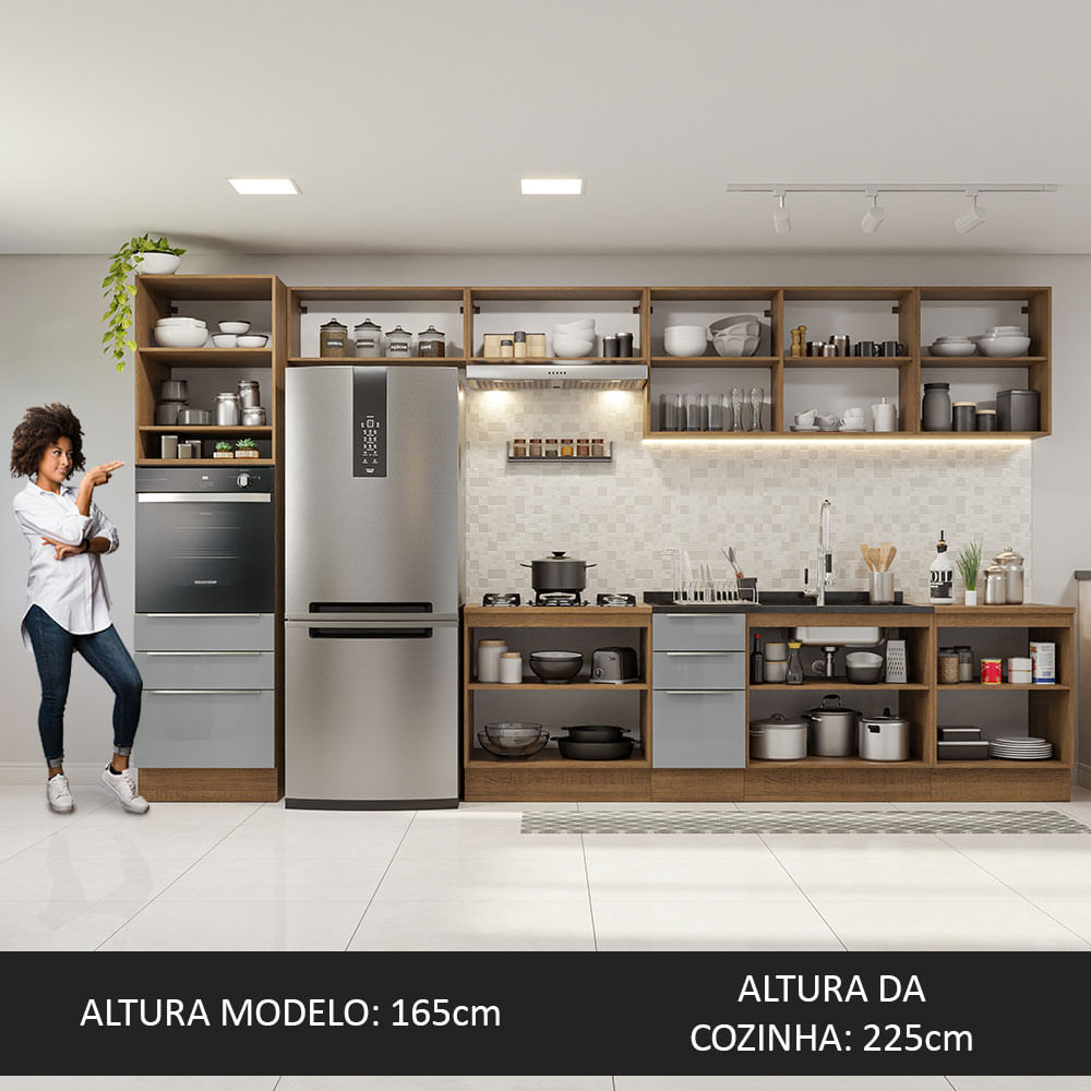 Armário de Cozinha Completa 400cm Rustic/Cinza Lux da Thauane Madesa