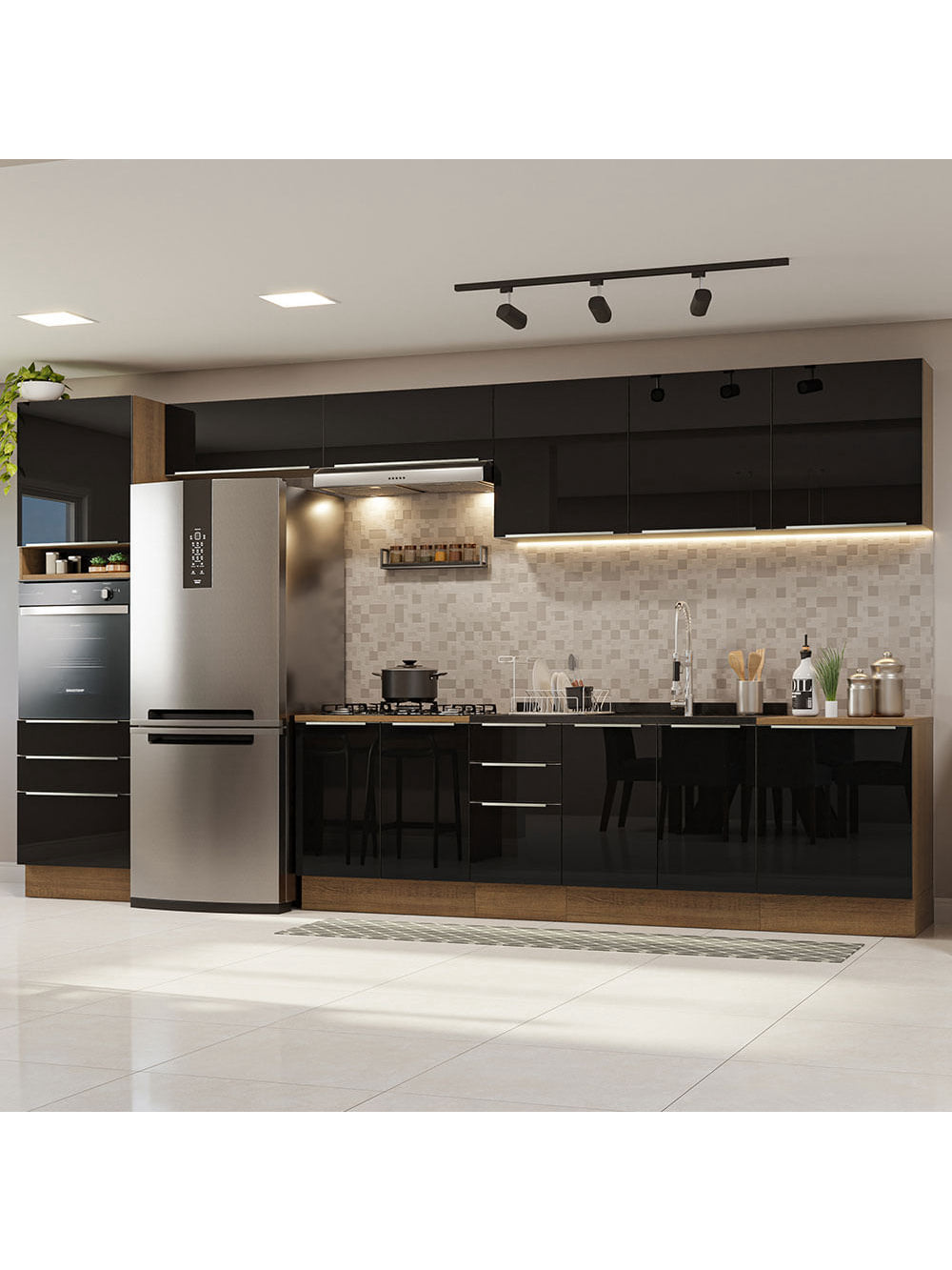 Armário de Cozinha Completa 400cm Rustic/Preto Lux da Thauane Madesa - Rustic/Preto