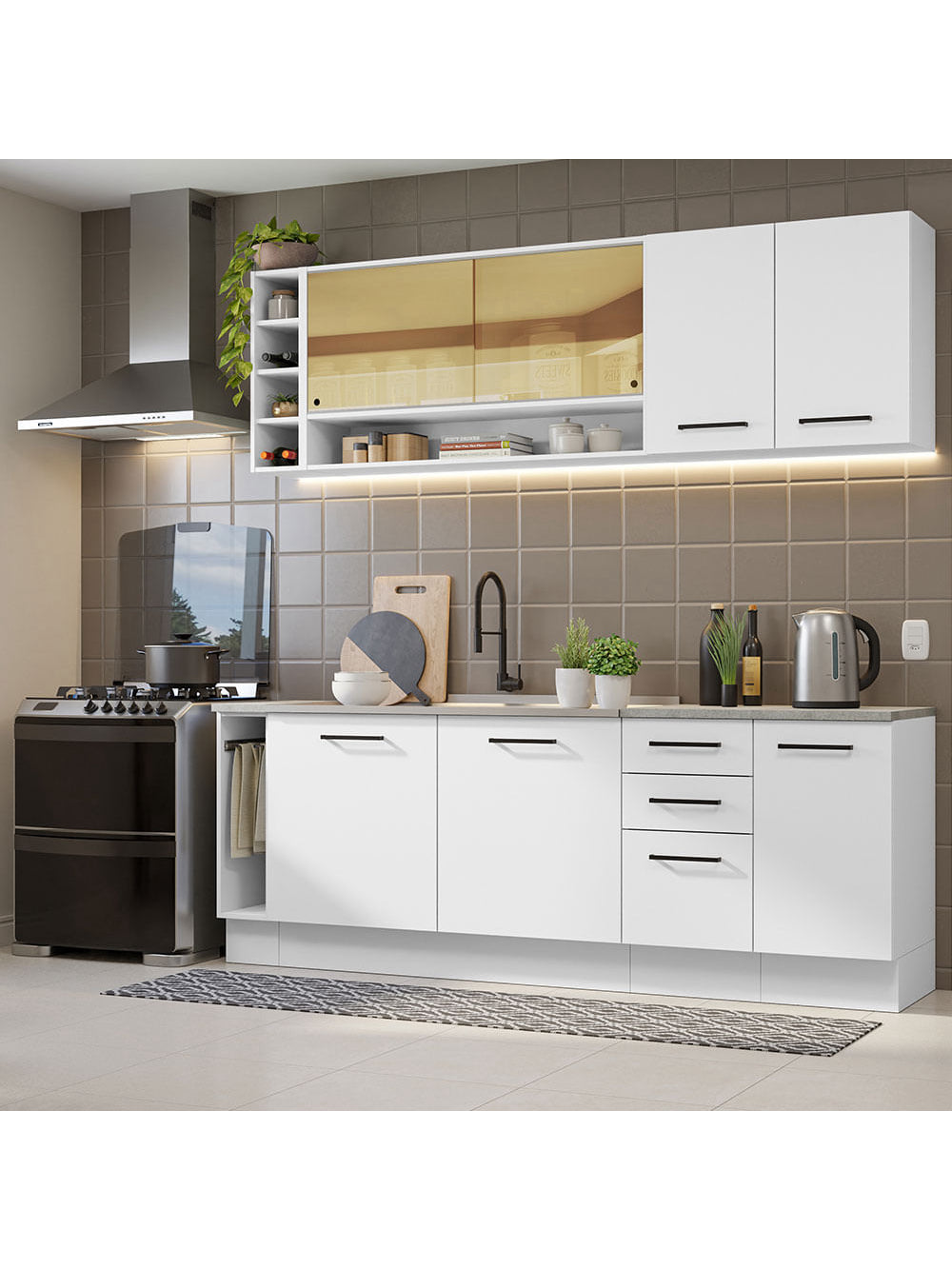 Armário de Cozinha Completa 220cm Branco Agata da Thêmis Madesa - Branco