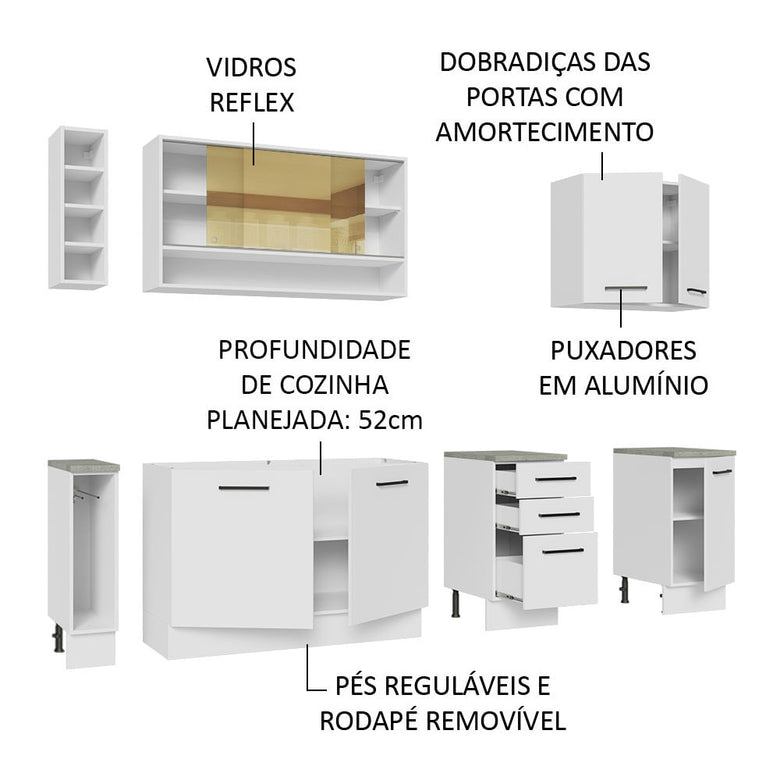 Armário de Cozinha Completa 220cm Branco Agata da Thêmis Madesa