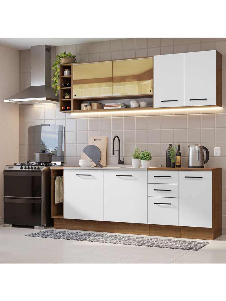 Armário de Cozinha Completa 220cm Rustic/Branco Agata da Thêmis Madesa