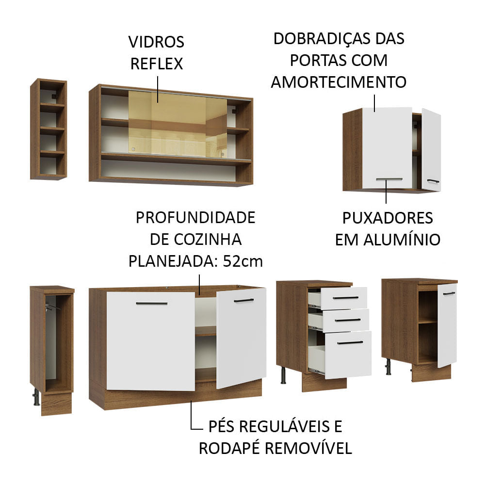Armário de Cozinha Completa 220cm Rustic/Branco Agata da Thêmis Madesa