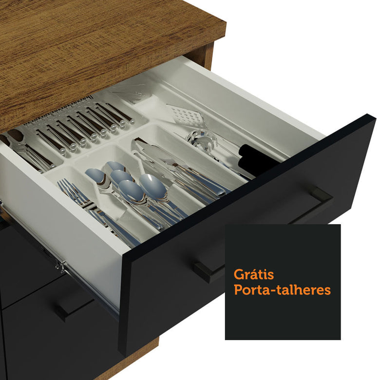 Armário de Cozinha Completa 220cm Rustic/Preto Agata da Thêmis Madesa