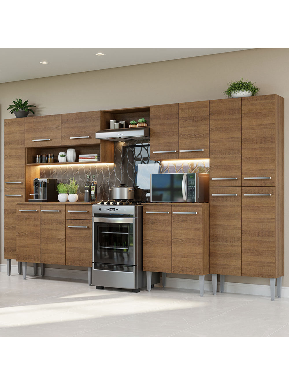 Armário de Cozinha Completa 325cm Rustic Emilly  Madesa 02 - Rustic