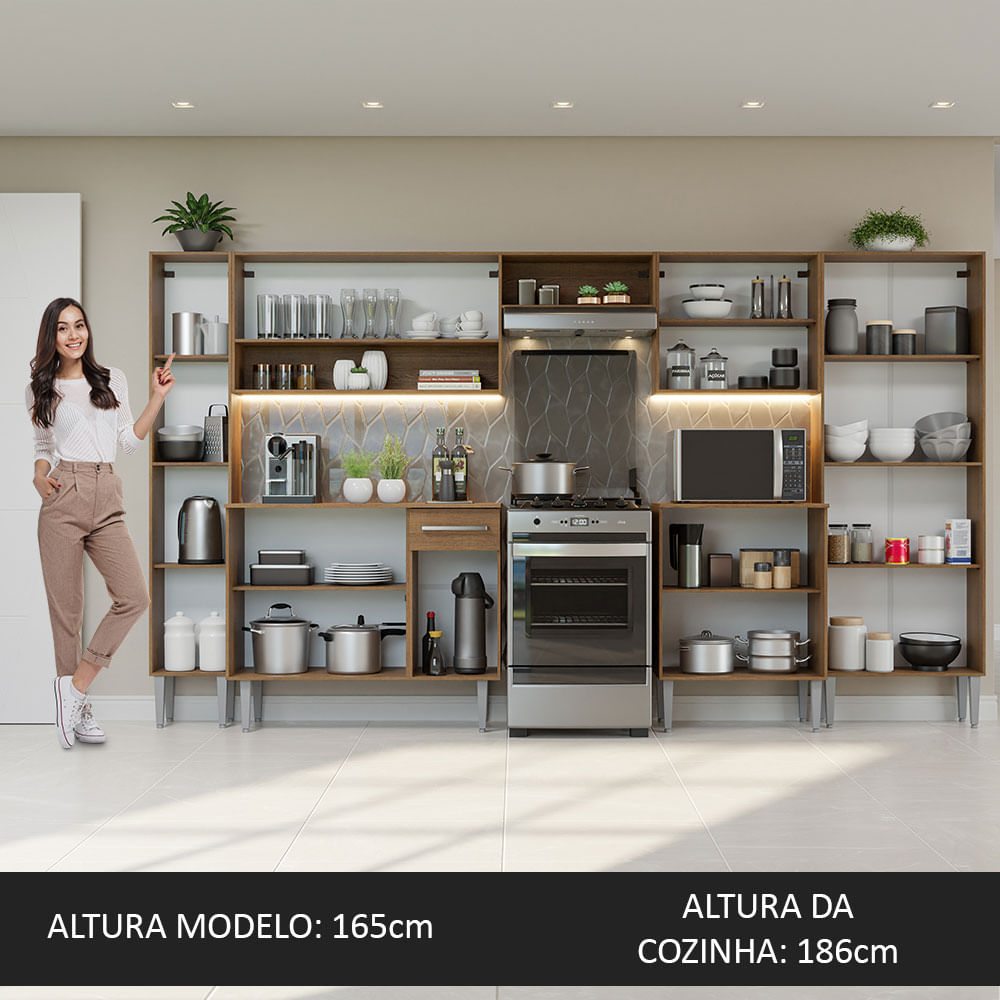 Armário de Cozinha Completa 325cm Rustic/Preto/Rustic Emilly Madesa 02