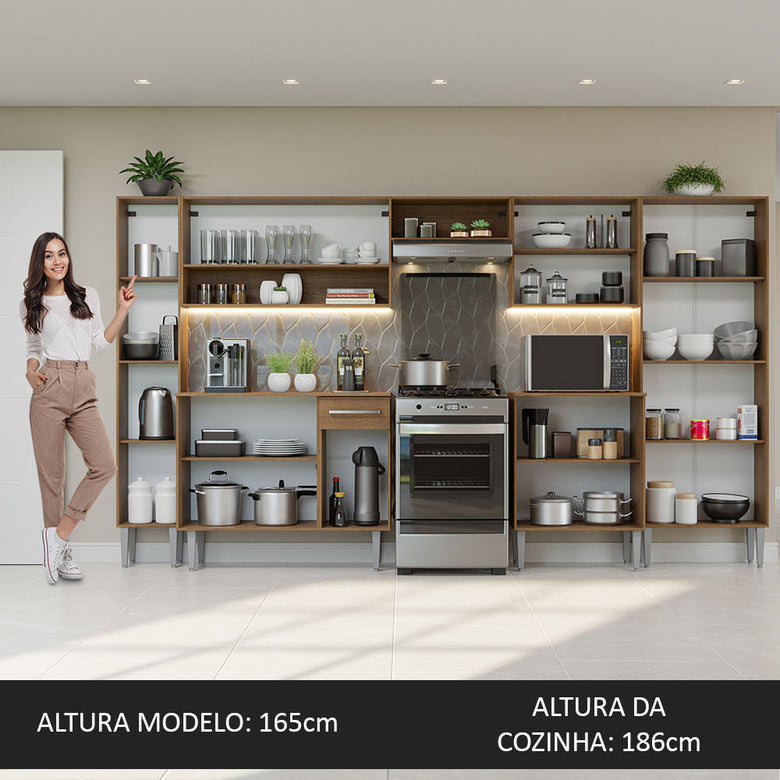 Armário de Cozinha Completa 325cm Rustic/Preto/Rustic Emilly Madesa 02