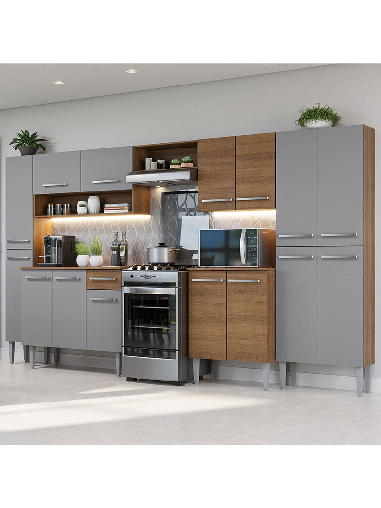 Armário de Cozinha Completa 325cm Rustic/Cinza Emilly Madesa 02