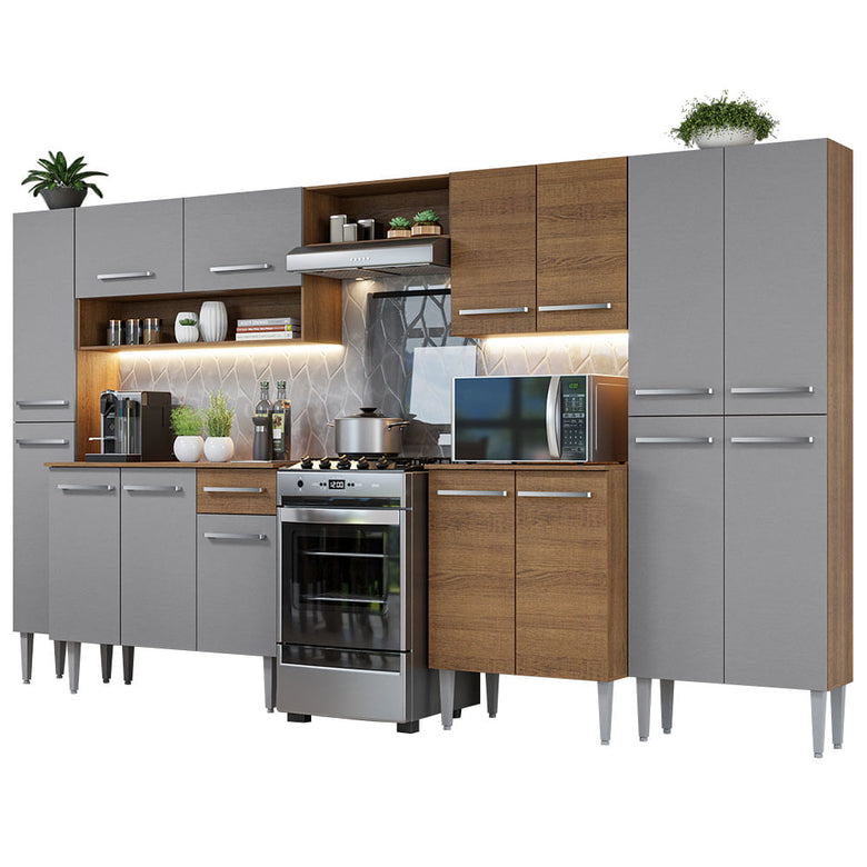 Armário de Cozinha Completa 325cm Rustic/Cinza Emilly Madesa 02