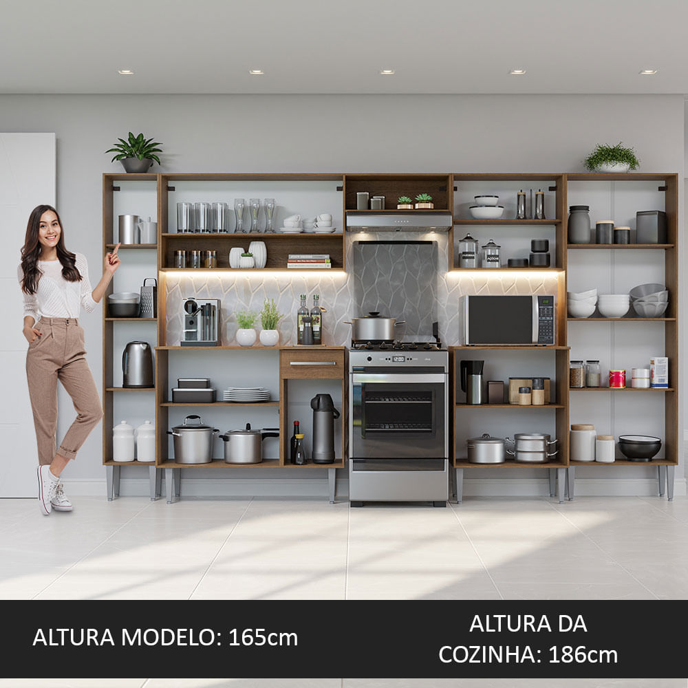 Armário de Cozinha Completa 325cm Rustic/Cinza Emilly Madesa 02