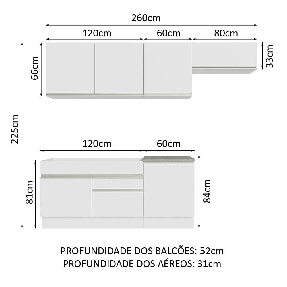 Armário de Cozinha Completa 260cm Branco Glamy Madesa 03