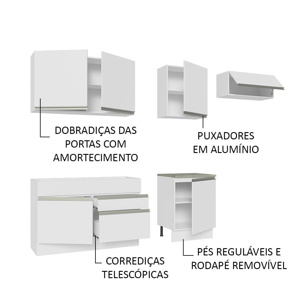 Armário de Cozinha Completa 260cm Branco Glamy Madesa 03