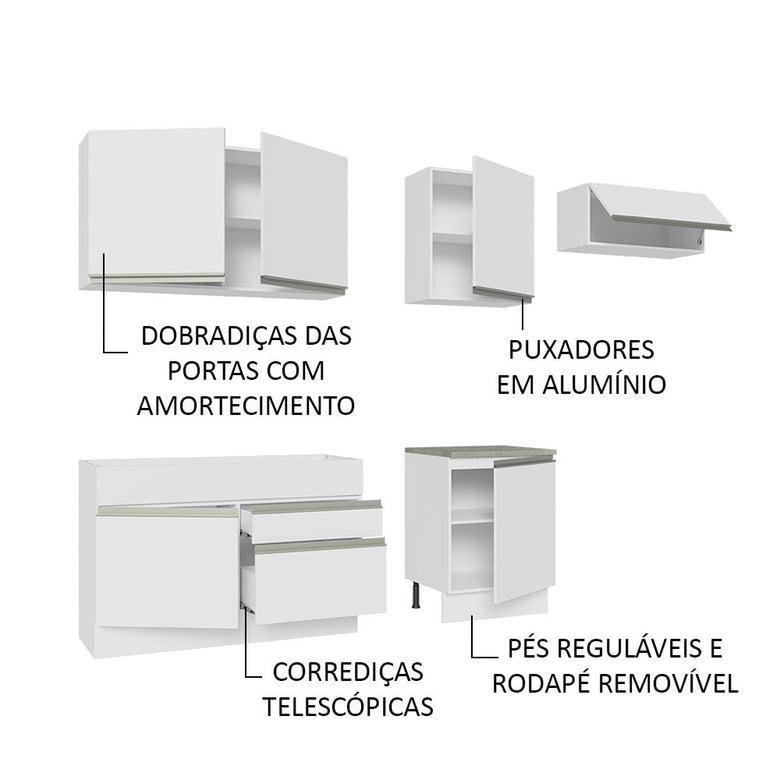 Armário de Cozinha Completa 260cm Branco Glamy Madesa 03