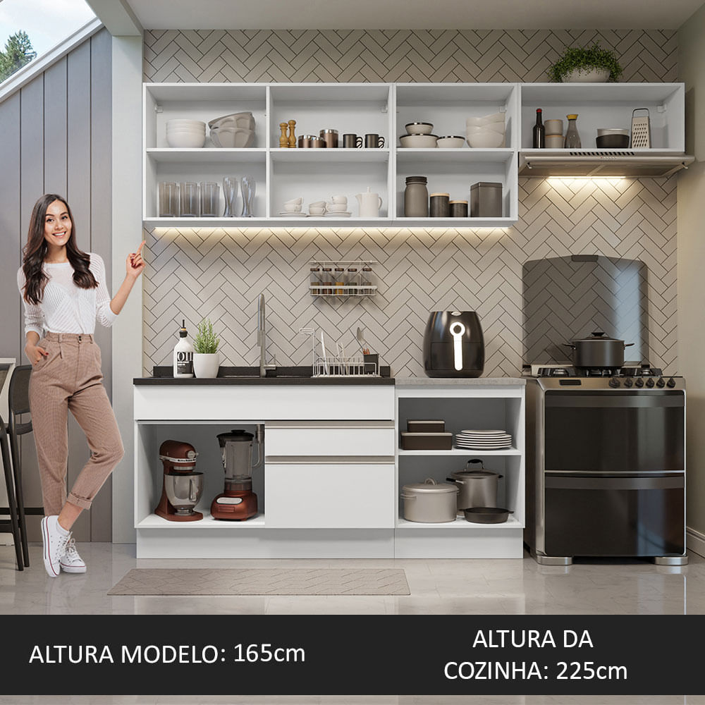 Armário de Cozinha Completa 260cm Branco Glamy Madesa 03