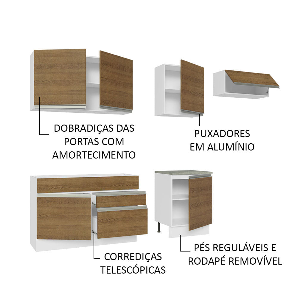 Armário de Cozinha Completa 260cm Branco/Rustic Glamy Madesa 03