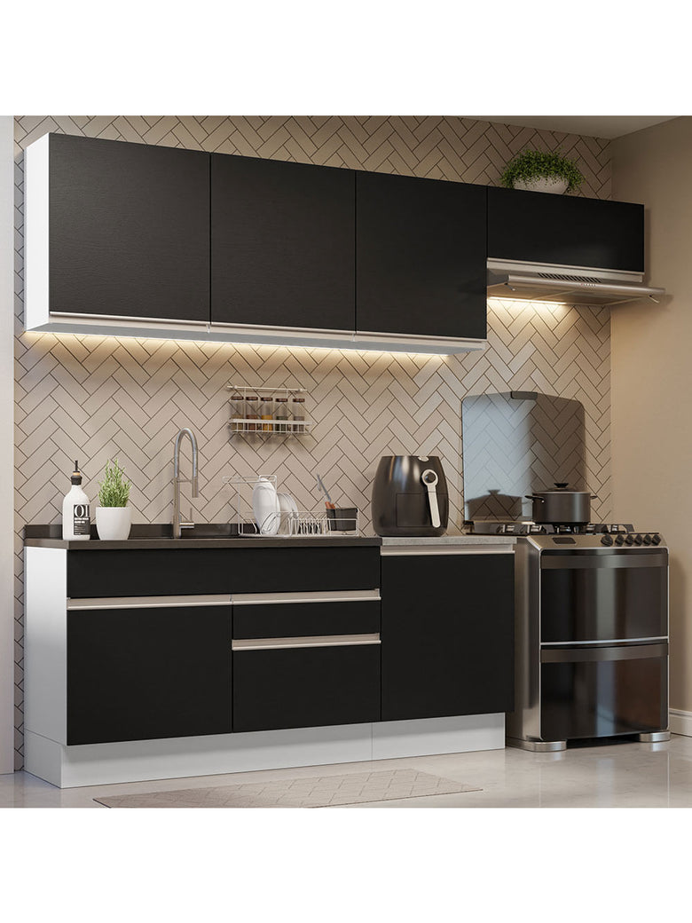 Armário de Cozinha Completa 260cm Branco/Preto Glamy Madesa 03