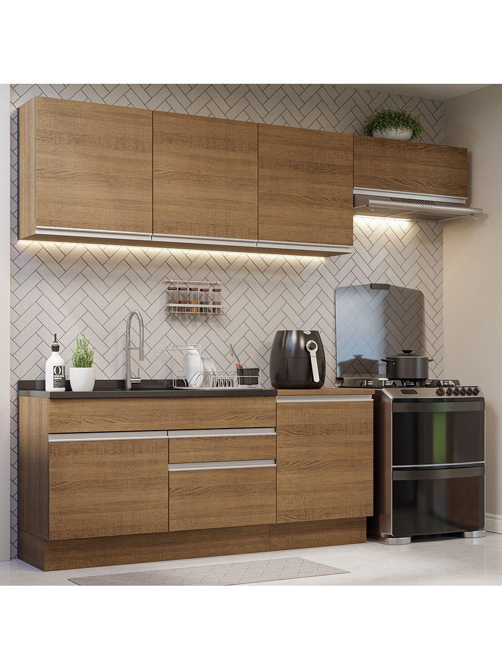 Armário de Cozinha Completa 260cm Rustic Glamy Madesa 03 - Rustic