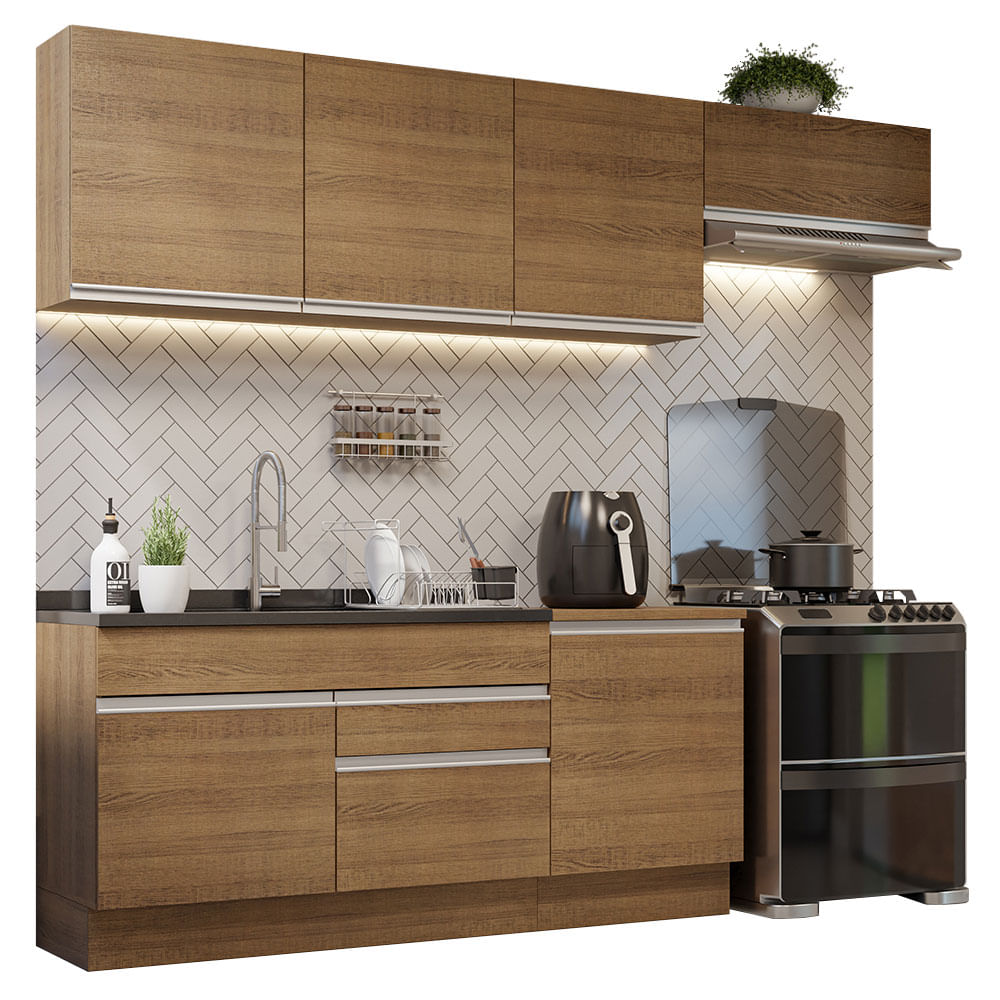 Armário de Cozinha Completa 260cm Rustic Glamy Madesa 03 - Rustic