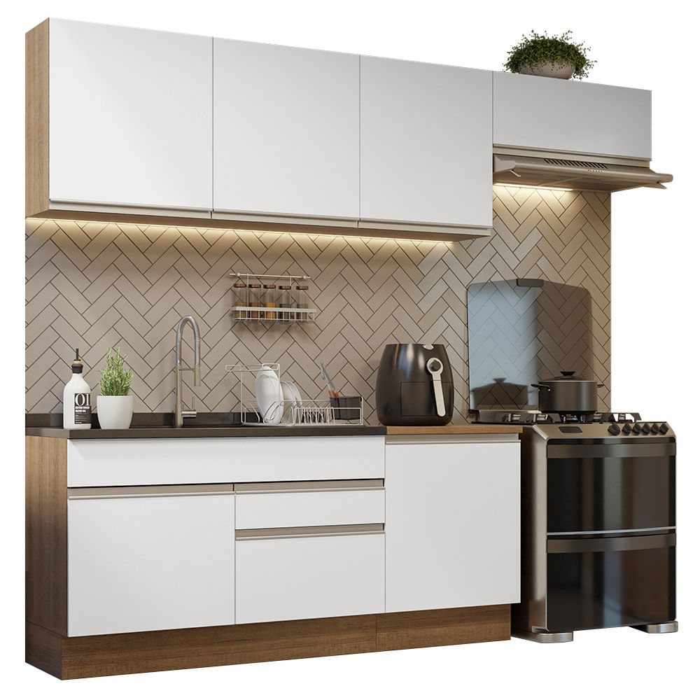 Armário de Cozinha Completa 260cm Rustic/Branco Glamy Madesa 03 - Rustic/Branco