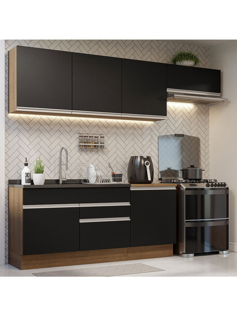 Armário de Cozinha Completa 260cm Rustic/Preto Glamy Madesa 03